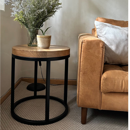 MESA LATERAL REDONDA BASALTO